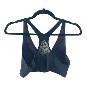 LULULEMON Black Racerback Sports Bra Semi Sheer Floral Deign Back 6